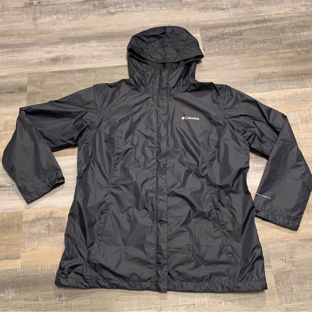 Columbia Omni Tech Black Full Zip Windbreaker Jacket Hooded Rain Coat 1X